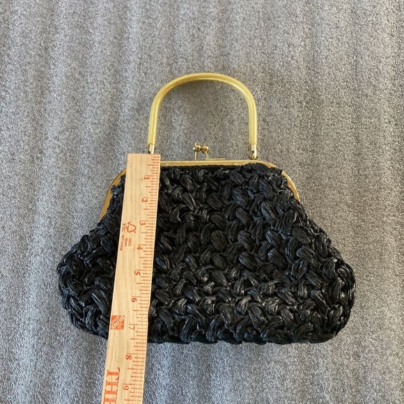 Vtg 60s Gaymode Woven Black Plastic Straw Purse Retro Hand Bag Footed Japan - Picture 7 of 8